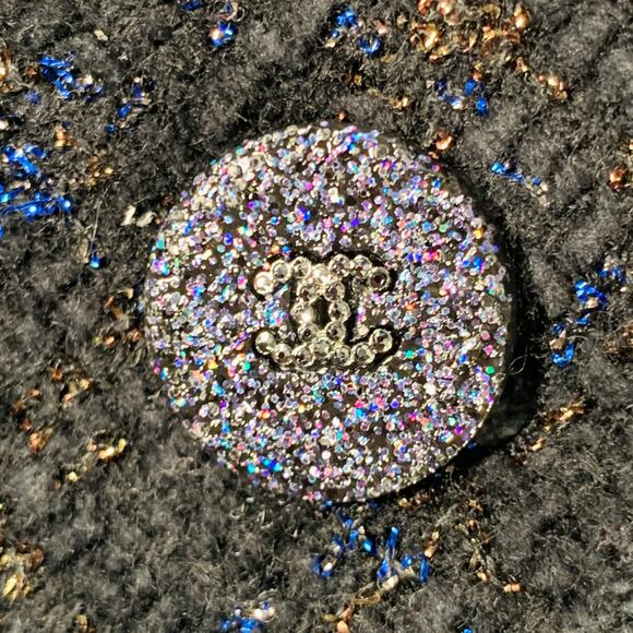 CHANEL Size 18 Black Navy Cotton Blend Shiny 3/4 Sleeves Coat - Picture 2 of 9